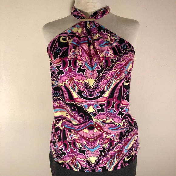 Jennifer Lopez paisley halter top blouse L EUC - Picture 2 of 7